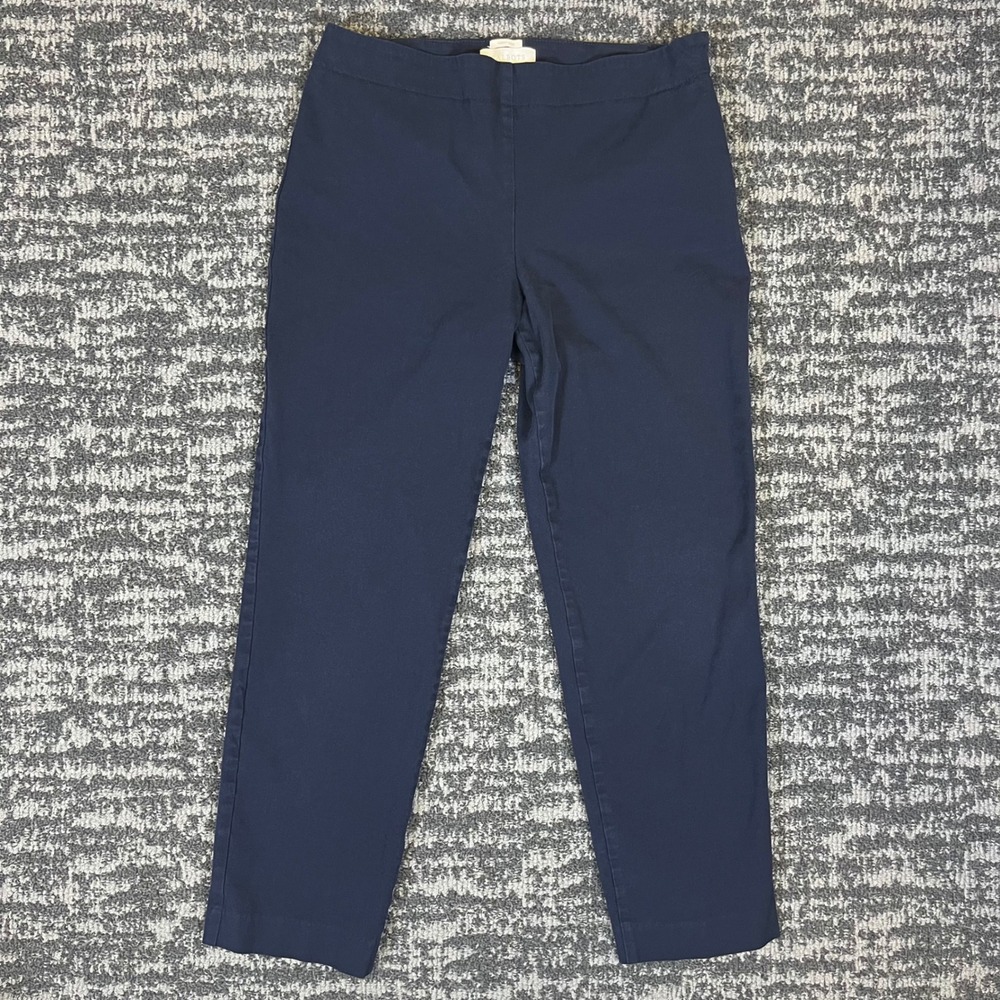 Talbots Heritage Pants Womens 8 Navy Blue Side Zip Stretch Cotton Blend